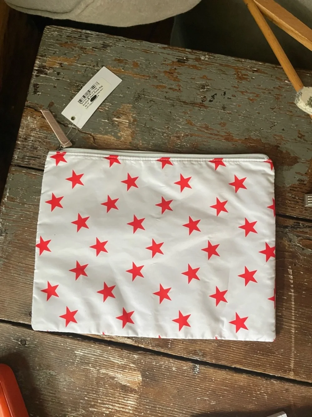 soulcycle White Pouch with Red Stars and Navy Logo